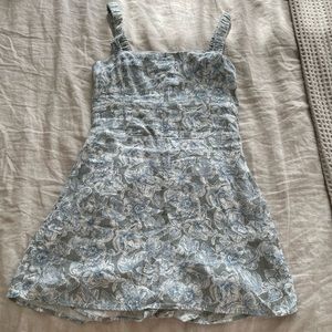 Abercrombie & Fitch linen floral green and blue scrunchie strap skirt dress